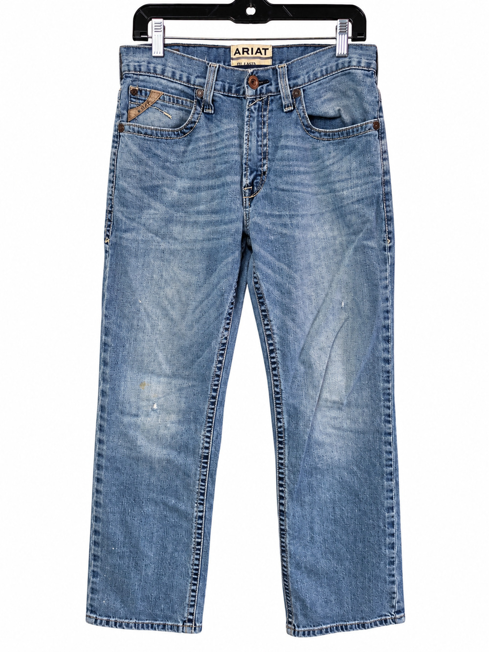 Ariat Cowboy Denim Jeans Mens 30x32 Blue Relaxed Boot Cut Distressed Western